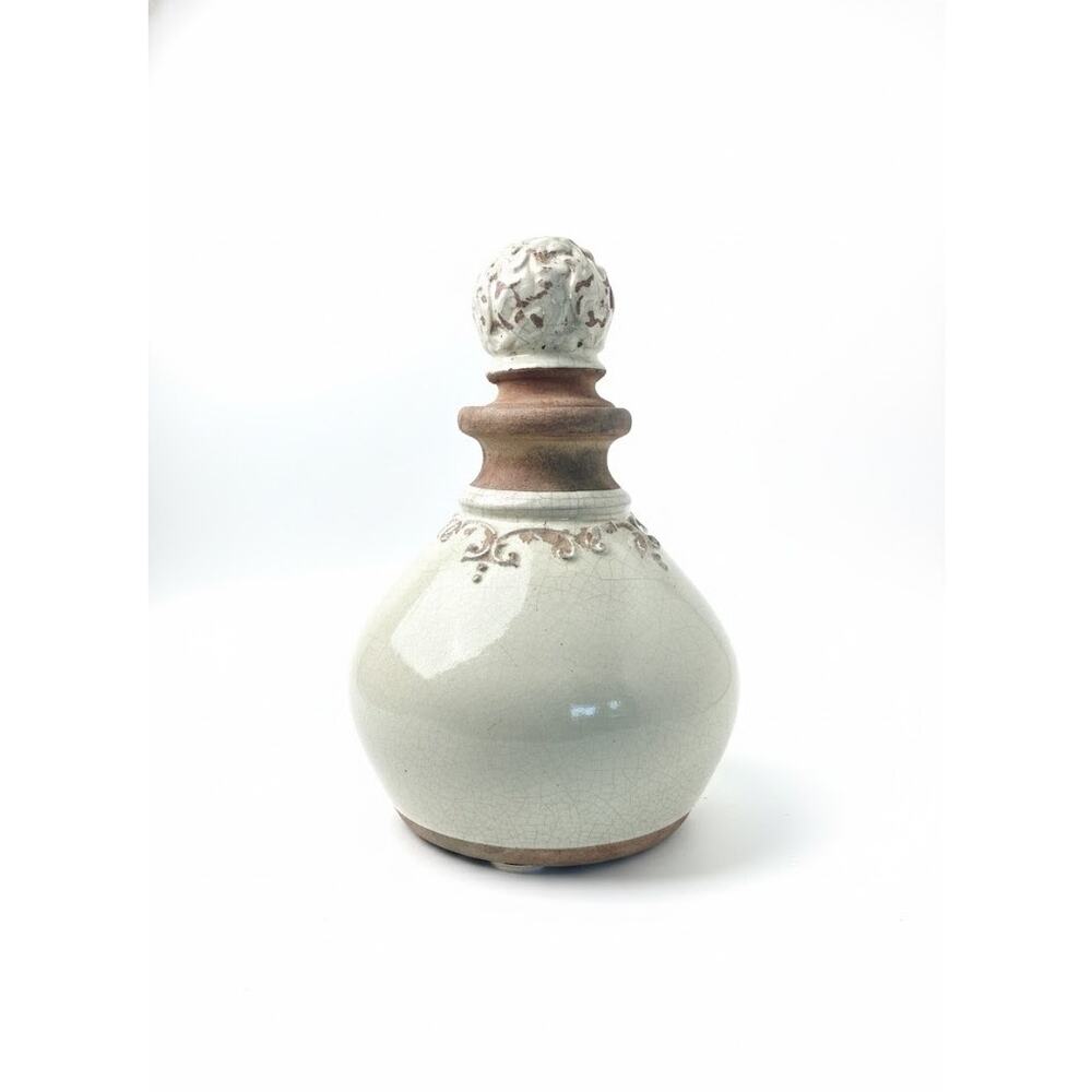 Uttermost Cream Ceramic Crackle Glaze Decorative Bottle Urn Finial Stopper 14"